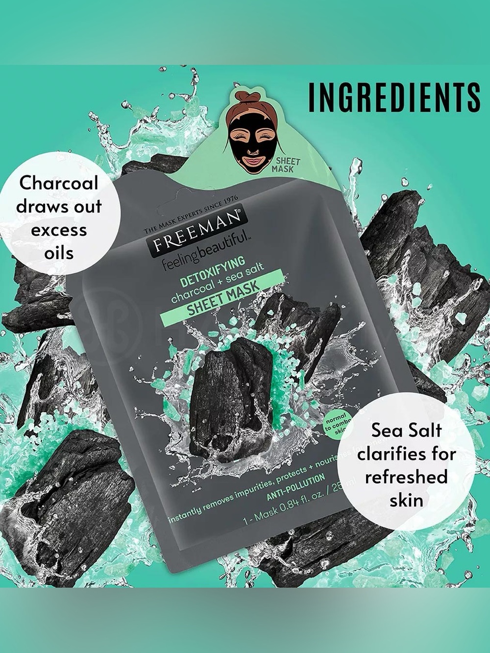 Freeman Detoxifying Charcoal + Sea Salt Sheet Mask- Set of 4 NEW 🏷️